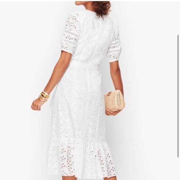 Talbots White Eyelet Belted Midi Wrap Dress - Picture 9 of 9